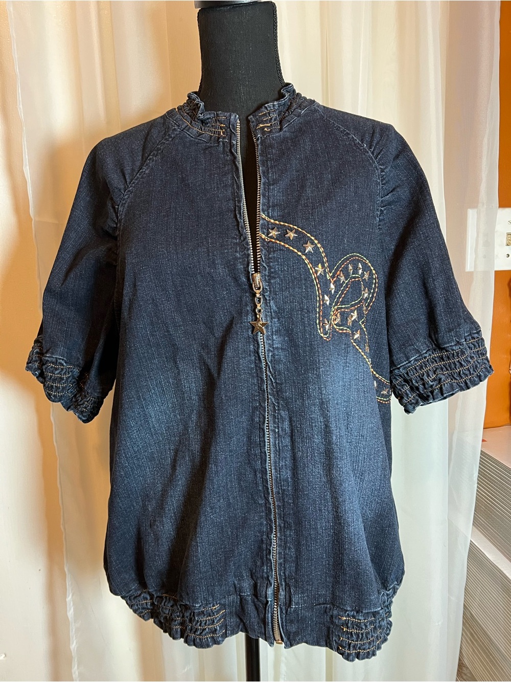 Rocawear Dark Blue Denim Zip Jacket with Star Charm